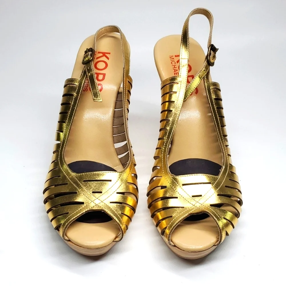 KORS Michael Kors Gold Ankle Strap Heels EUC
